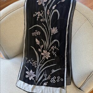 Delicate Theatrical Floral Cutout Silk Sheer Oblong Scarf VTG